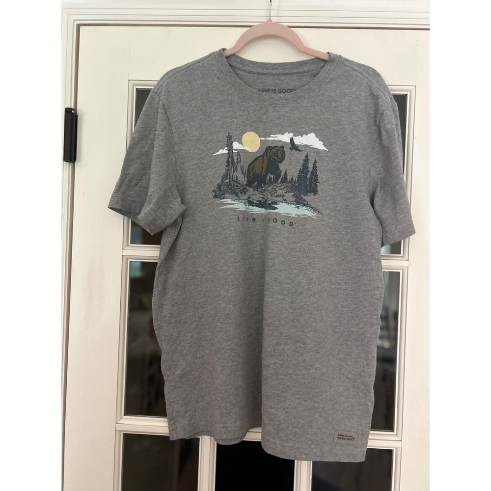 Life is Good Men's Grizzly Bear Forest Crusher Short Sleeve Tee Medium Gray - Picture 1 of 7